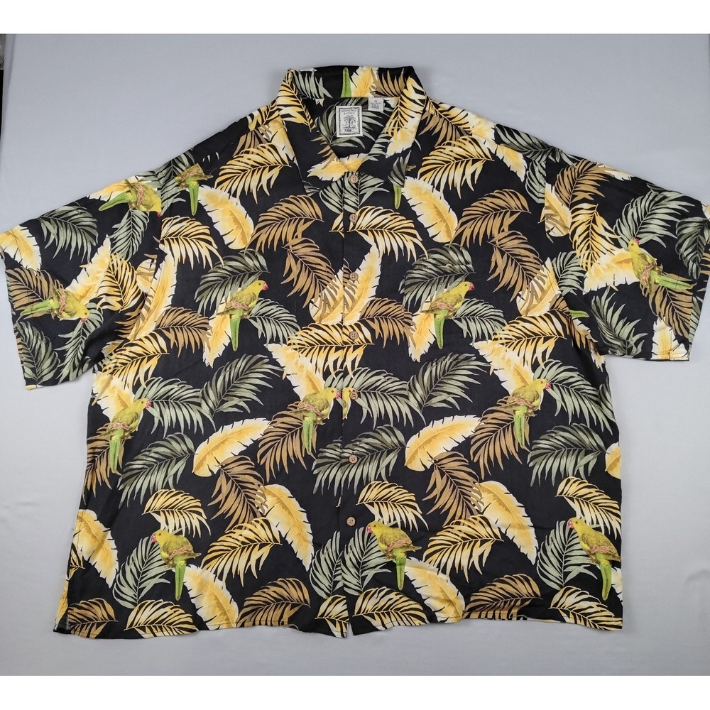 Roundtree & Yorke Hawaiian Shirt Mens 4X Rayon Parrot Tropical Black Yellow